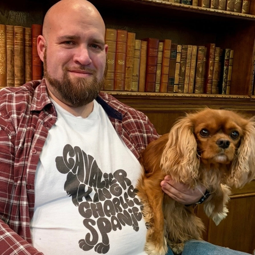 Cavalier King Charles Spaniel (Black) - Heavyweight Unisex Crewneck T-shirt | Gildan® 5000 White